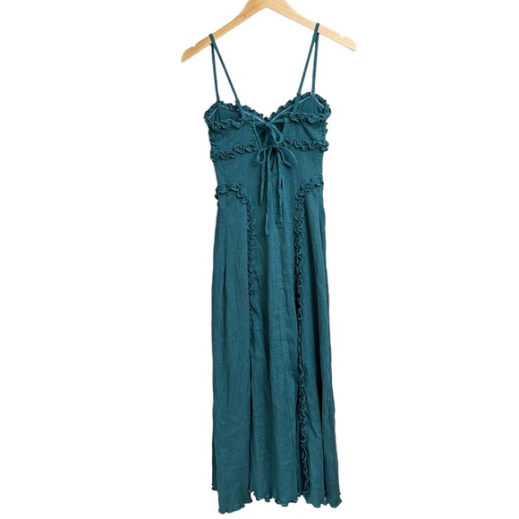 NWT Free People Inessa Ruffle Midi Dress Dragonfly Turquoise - Picture 3 of 7